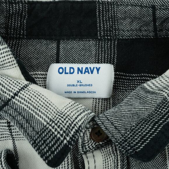 Old Navy Shirt Mens XL Black Gray Plaid Flannel Double Brushed Casual Cozy Fall - Picture 4 of 6